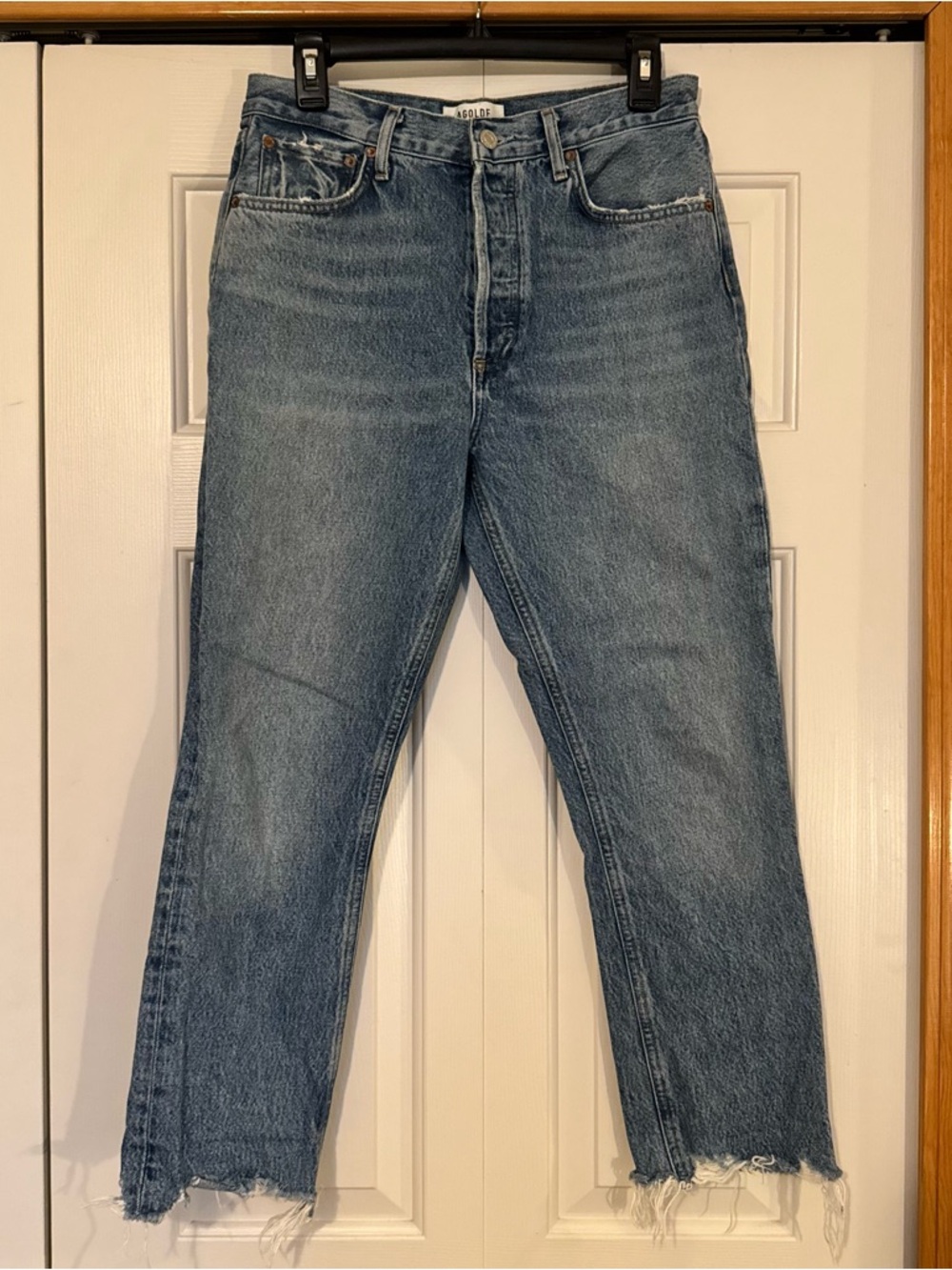 AGOLDE Riley Crop High‎ Rise Straight Leg Light Wash Blue Jeans 28